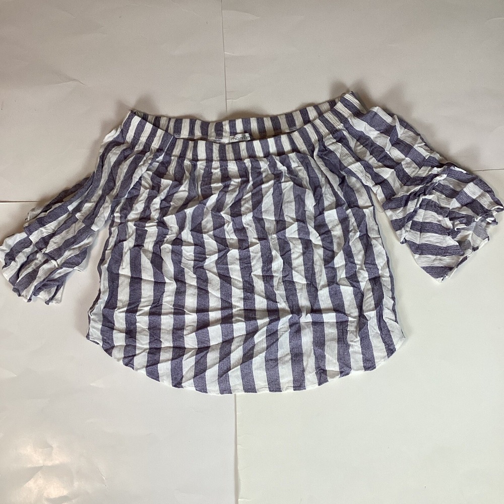 Moa Moa Womens Blouse Shirt Top Sz S Small Short Sleeve Casual Stretch Striped